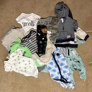 Baby Boy Mixed Onesie and Hoodie Bundle - Blue, Navy & Green